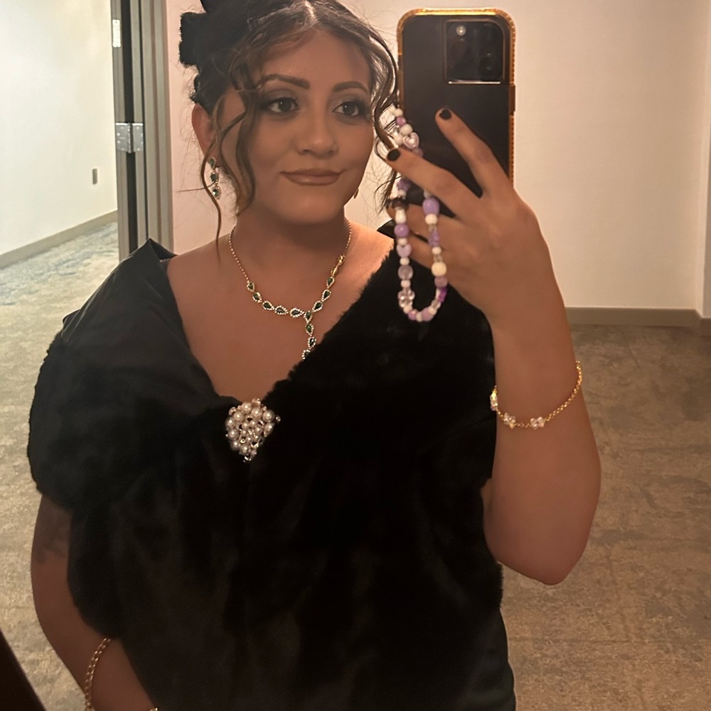 Black Shawl with Pearl Brooch